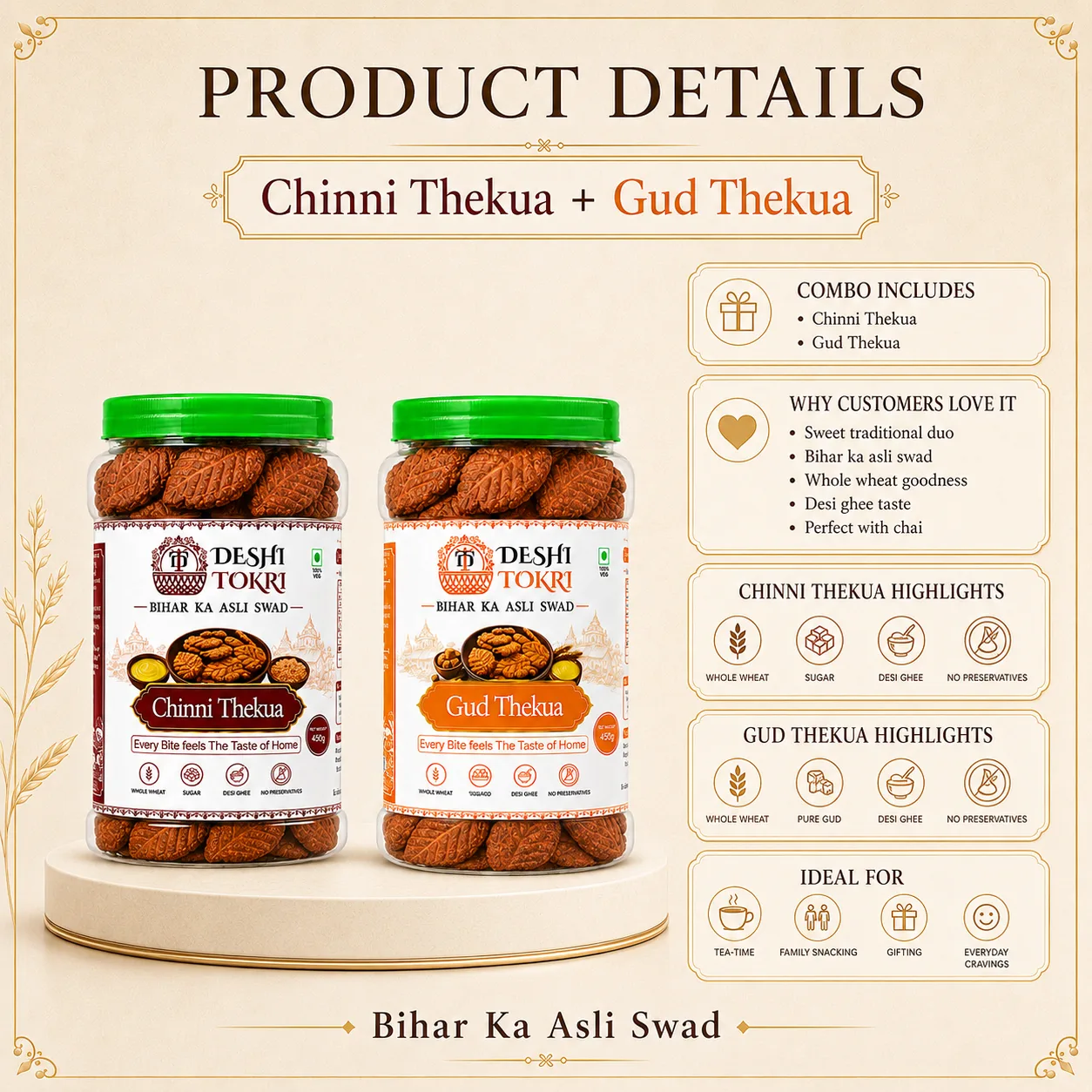Aata Cheeni  Thekua + Aata Gud Thekua