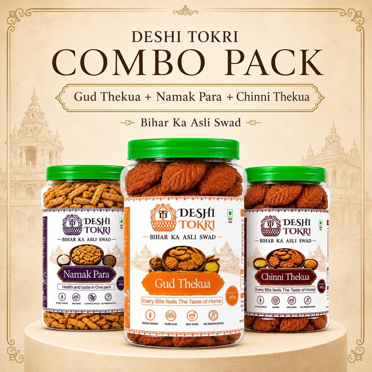 Gud Thekua + Chinni Thekua + Namak Para